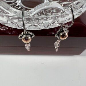 Vintage Sterling Silver & Rose Gold Dangle Earrings With Clear Beads